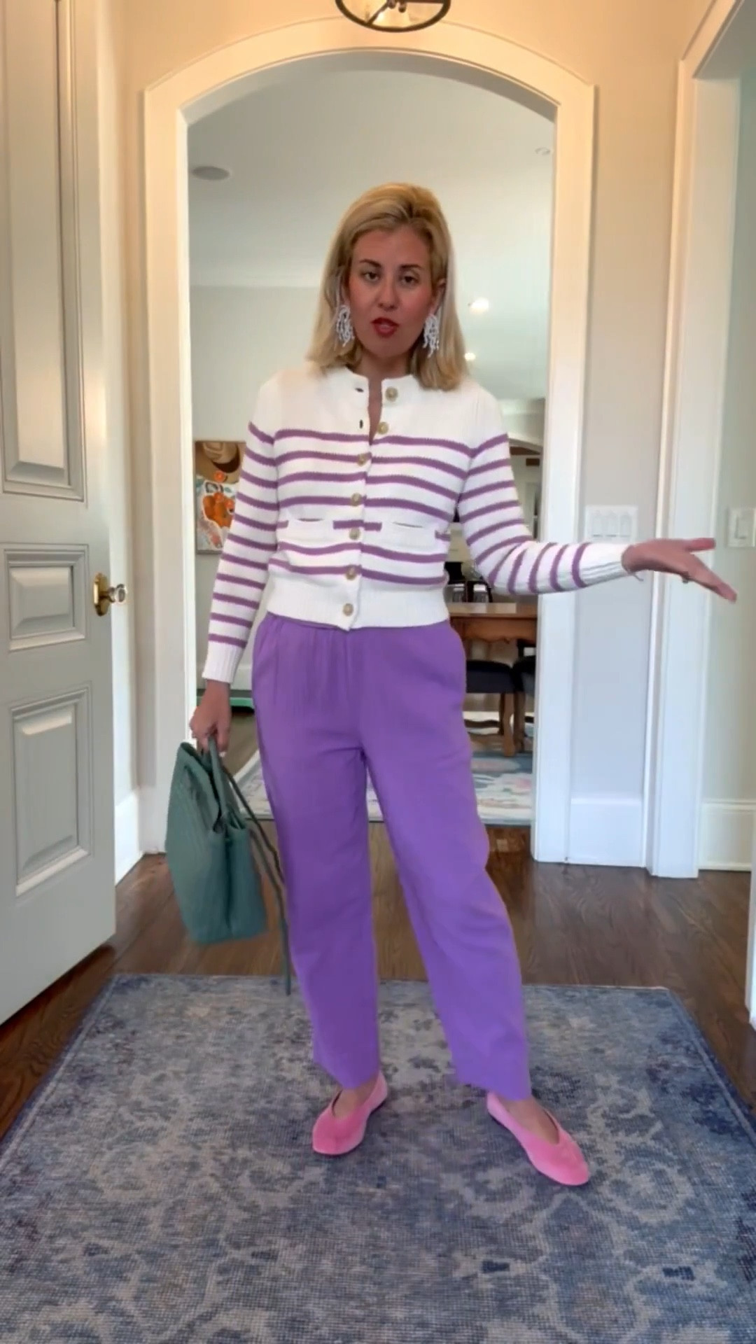 Oh now this is cute!! These pants have an elastic waistband and the color is gorgeous. I’ll be wearing this 100% cotton sweater year round. I’m in xs sweater, 2 pant & 7.5 in flats (half size down). 
Use code XCRM for 15% off new styles at Boden

#LTKdayinmylife #LTKmomlife #LTKspringtrends