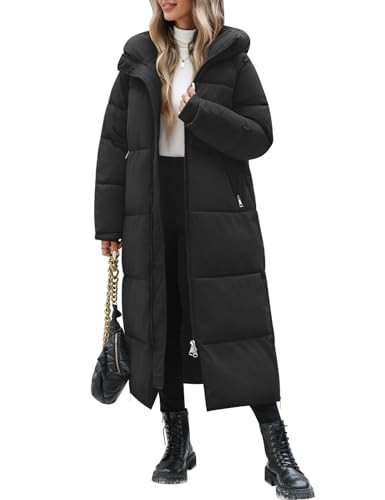 Jyanl Women Long Winter Puffer Coat Quilted Jacket Winter Warm Hooded Maxi Length Parka Padded Down Zip Thick Outerwear with Side Zipper Slits | Amazon (US)