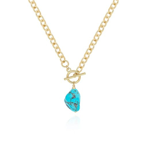 Zeffy Turquoise Necklaces for Women Natural Turquoises Stone Pendant l Bohemian Chunky Gold Toggle Necklace Statement Turquoise Jewelry for Women | Amazon (US)