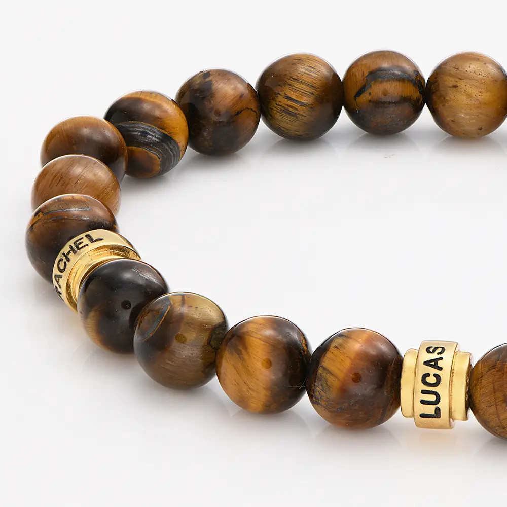 Personalized Tiger Eye Bracelet for Men - Gold | Oak & Luna (US)