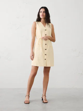 Linen-Blend Button-Front Above-Knee Dress | Banana Republic Factory
