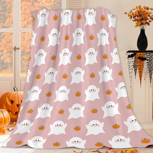 GETTOGET Halloween Throw Blanket Cute Ghost Pumpkin Pink Flannel Blanket Ultra-Soft Fluffy Warm Throw Blanket for Bedroom Living Rooms Couch Sofa Home Decor 40x50 Inch | Amazon (US)