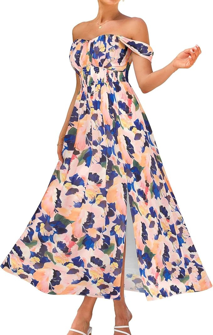 GRACE KARIN 2026 Women's Summer Floral Print Flowy A Line Maxi Dresses Sleeveless Smocked Off Sho... | Amazon (US)