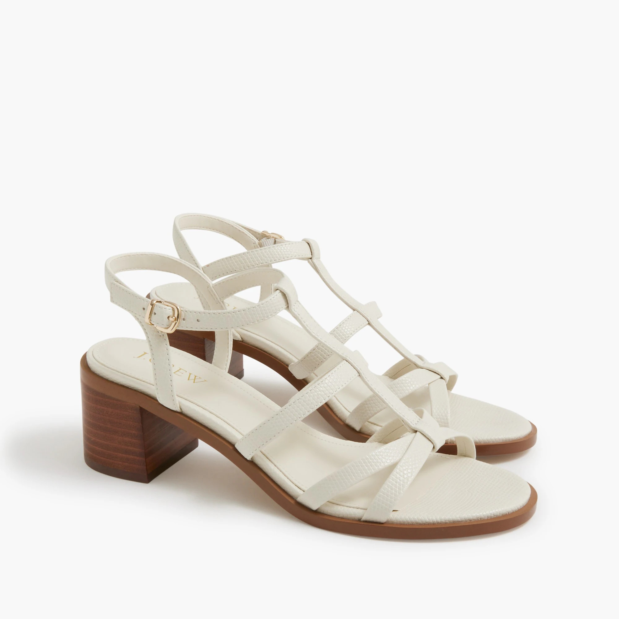 Textured T-strap heeled sandals | J.Crew Factory