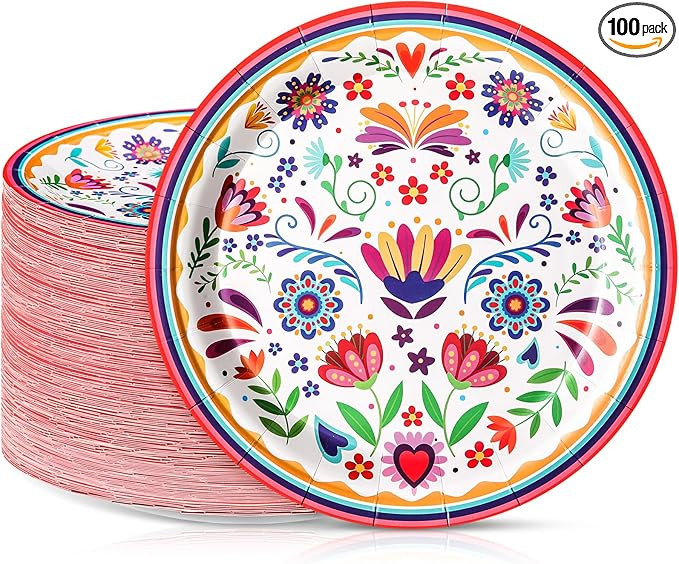 100 Pcs Mexican Paper Plates 7 Inch Disposable Fiesta Cake Dessert Plates Cinco De Mayo Party Dec... | Amazon (US)