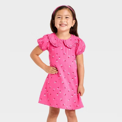 Toddler Girls' Long Sleeve Ruffle Dress - Cat & Jack™ Rose Pink 3T | Target