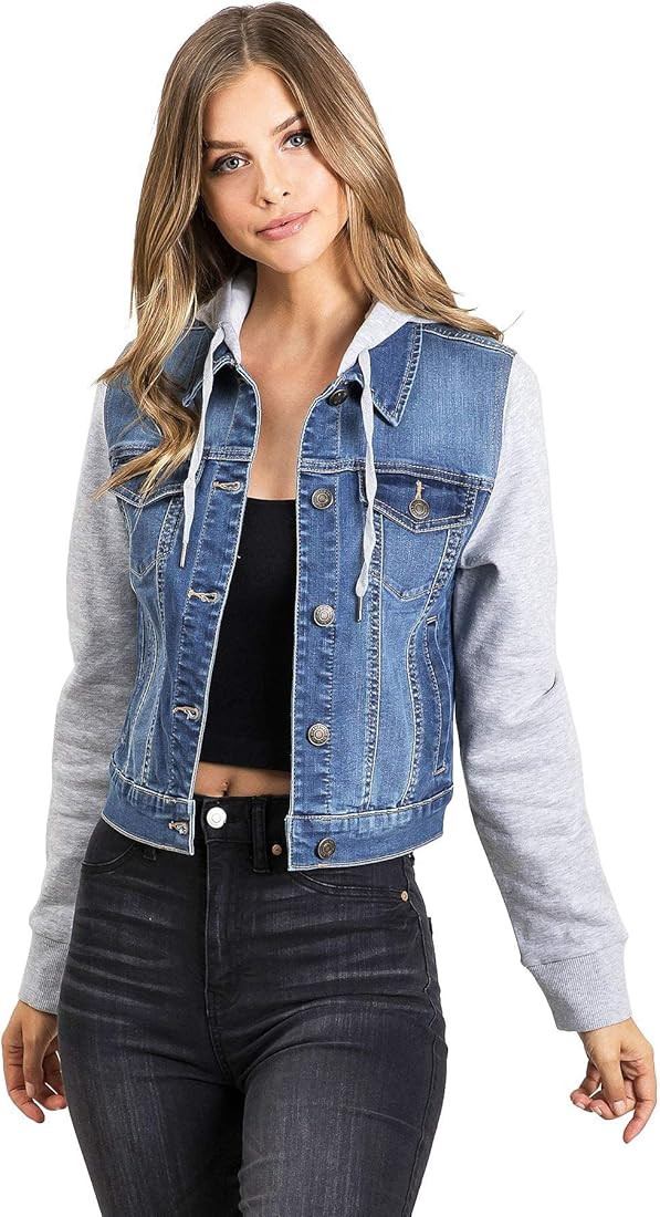 Wax Jeans Women's Juniors Hoodie Denim Jacket | Amazon (US)