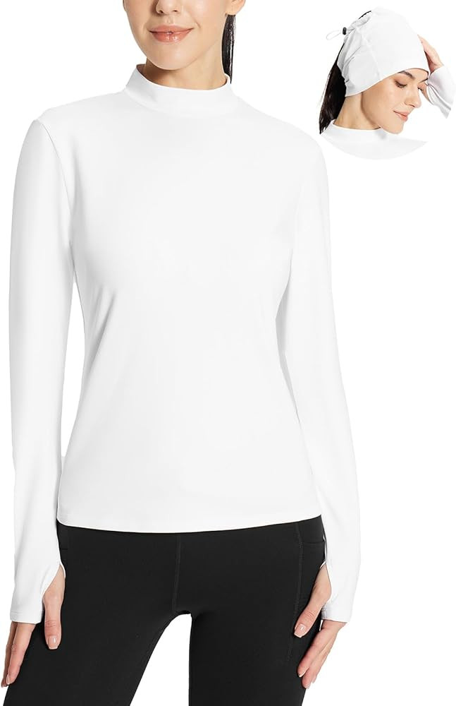 baleaf Women's Thermal Long Sleeve Shirts Fleece Mock Neck Top Warm Undershirts with Detachable N... | Amazon (US)