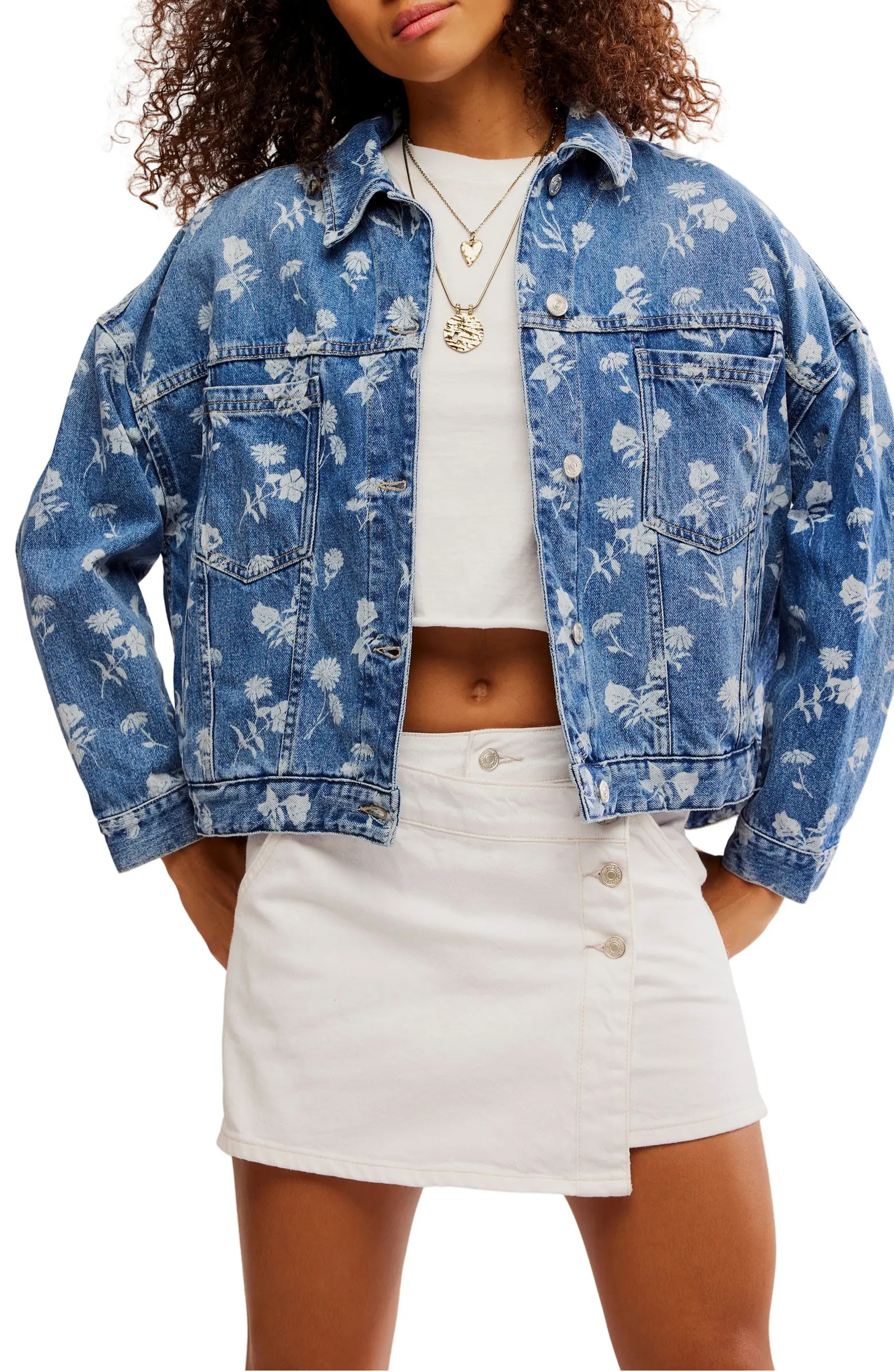 Opal Floral Swing Denim Jacket | Nordstrom