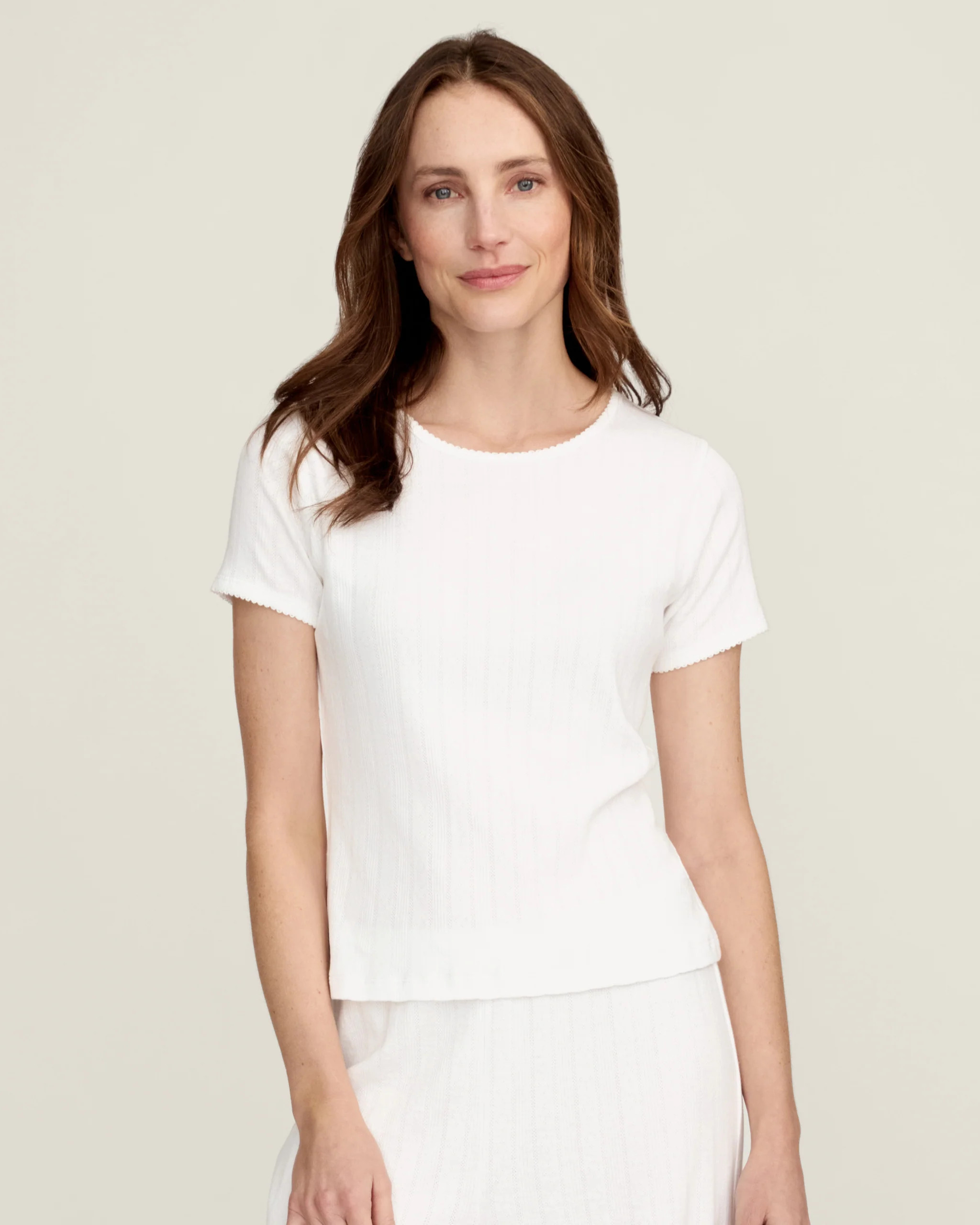 Women's Pointelle T-Shirt in White | Petite Plume