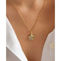 Gold Star Necklace | Unique Necklace, Moon 18K Plated, Drop Cz Celestial | Etsy (US)