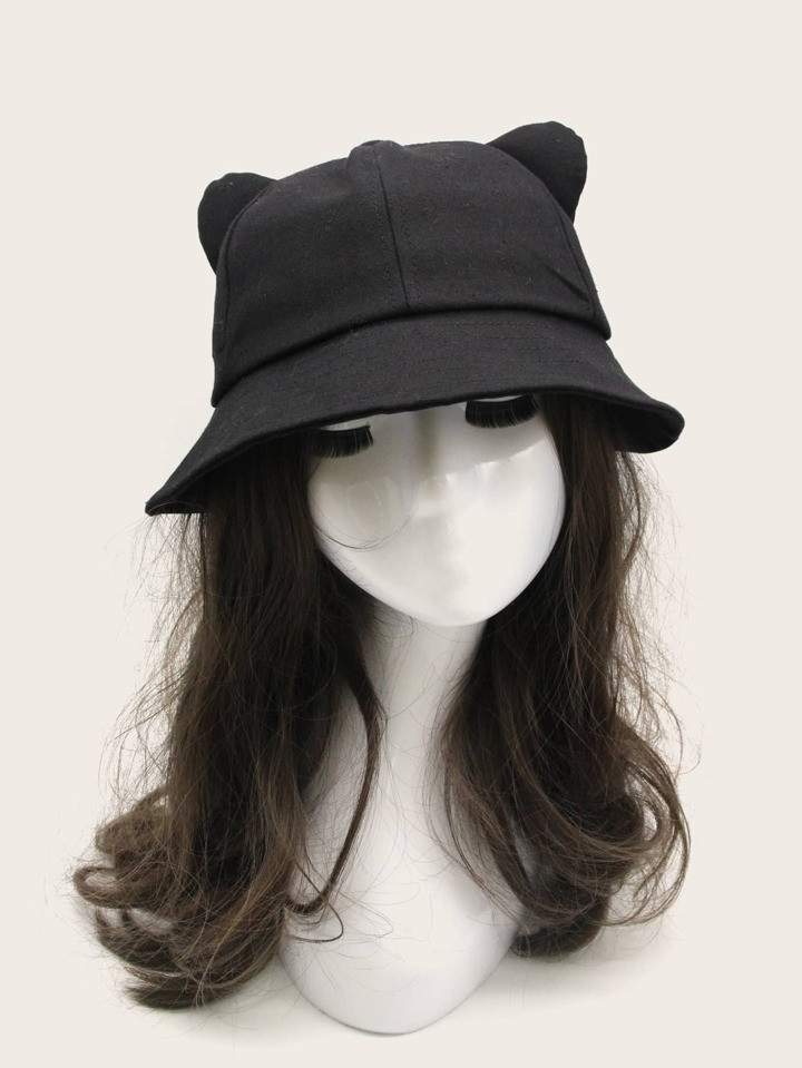 Solid Cat Ear Decor Bucket Hat | SHEIN