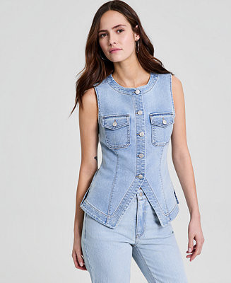 Women's Denim Sleeveless Flyaway Vest, Macy's Exclusive | Macy's