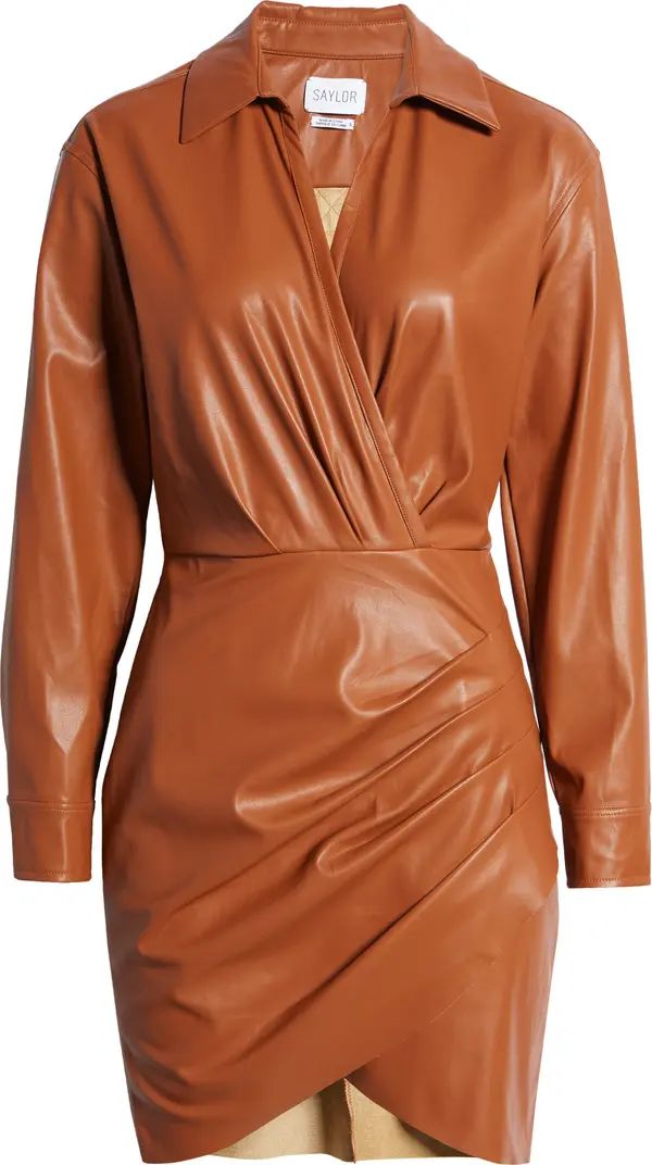 Romania Long Sleeve Faux Leather Shirtdress | Nordstrom