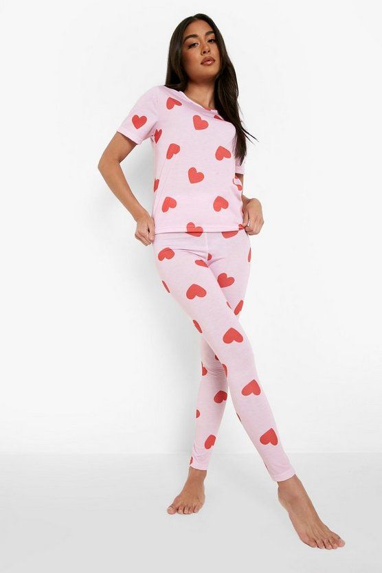 All Over Valentines Heart Print PJ Set | Boohoo.com (US & CA)