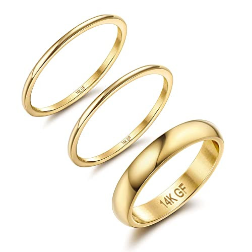 Jstyle 14K Gold Filled Stacking Rings for Women, Minimalist Stackable Gold Rings, Dainty Non Tarn... | Amazon (US)