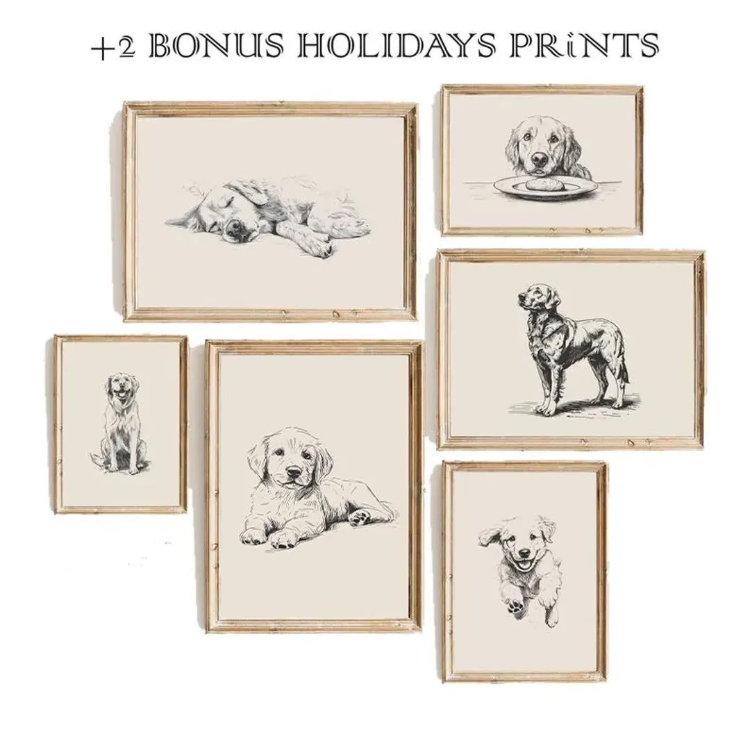 Golden Retriever Prints Set, Dog Lover Gift Idea, Dog Vintage Print, Antique Vintage Painting, Do... | Etsy (US)