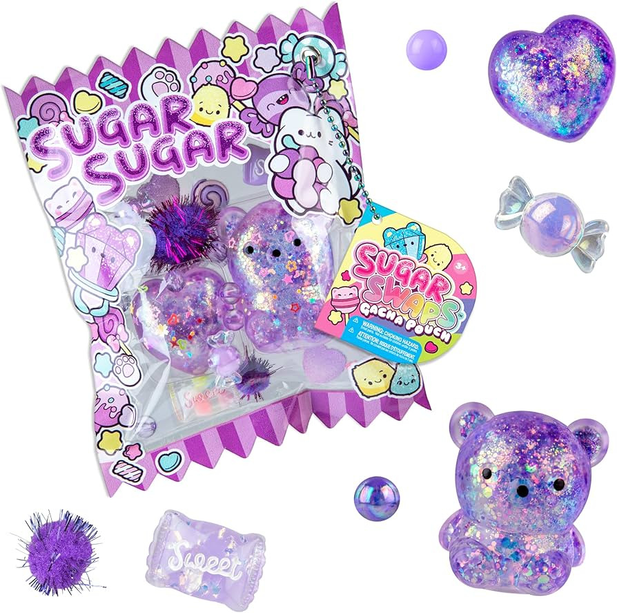 ORB Sugar Swaps Gacha Pouch Squishy Keychain Charm - Purple Gachapon Style Pouch with Sparkly, Sq... | Amazon (US)