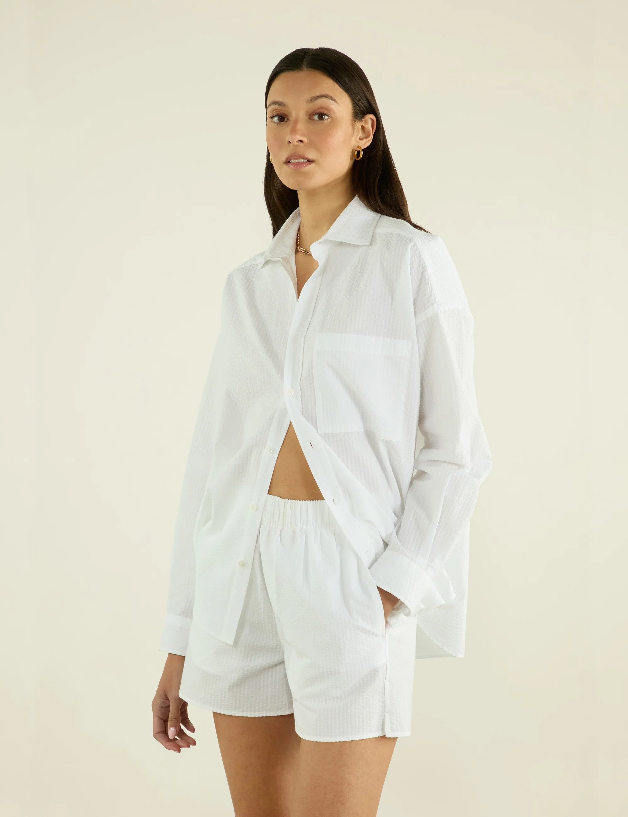 The Boxer: Seersucker, White | With Nothing Underneath