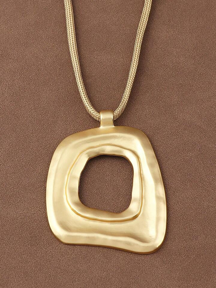 1 Piece Fashion Silver Gold Color Asymmetrical Hollow Open Square Shape Pendant Rope Necklace For Women's Daily Wear 18"+2" Extend Chain | SHEIN