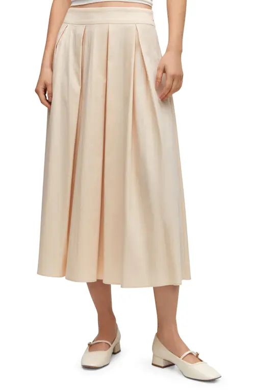 MANGO Pleated Stretch Cotton Blend Midi Skirt in Ecru at Nordstrom, Size X-Small | Nordstrom