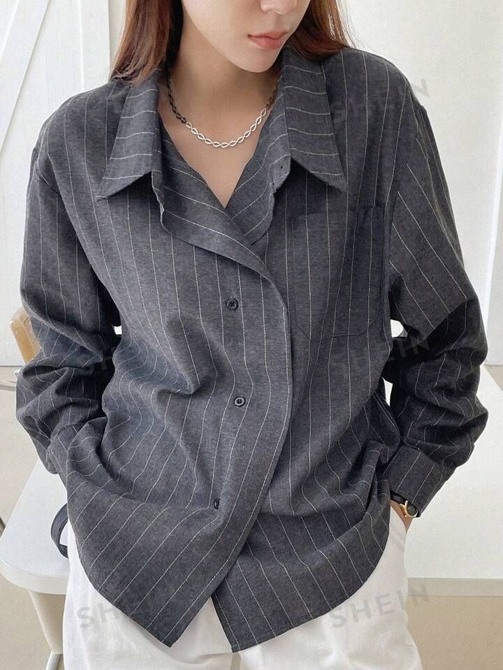 DAZY Striped Print Button Front Shirt | SHEIN