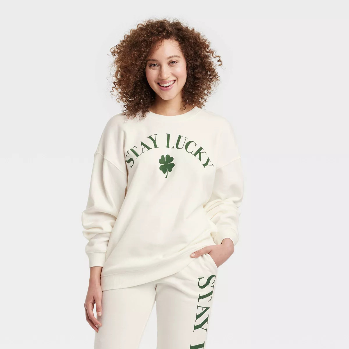 Women's Stay Lucky Graphic Sweatshirt - White | Target