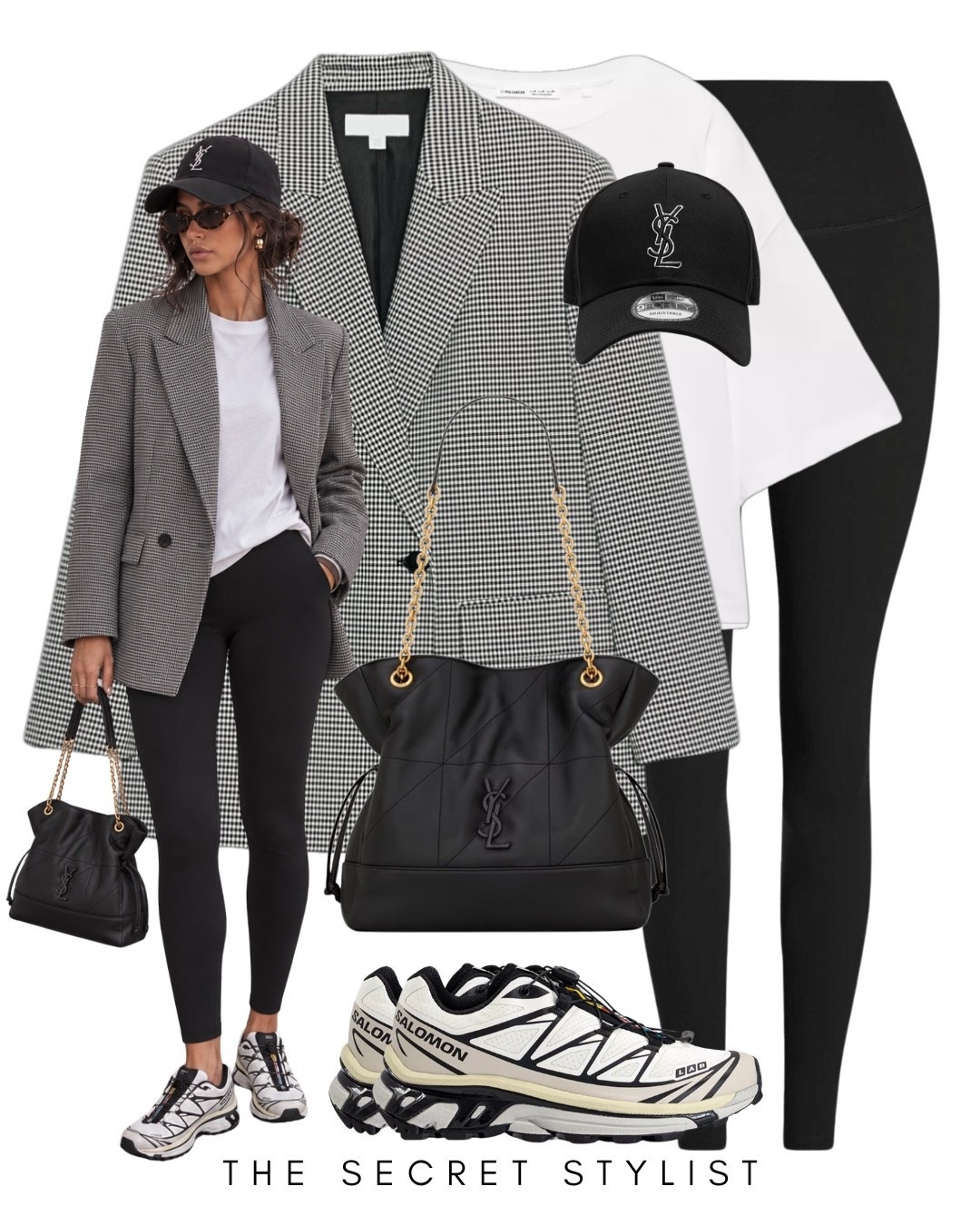 Elevated leggings looks with a zara check blazer and Salomon xt-6 trainers. A plain white top for autumn with black leggings.

#LTKuk #LTKautumn #LTKstyletip