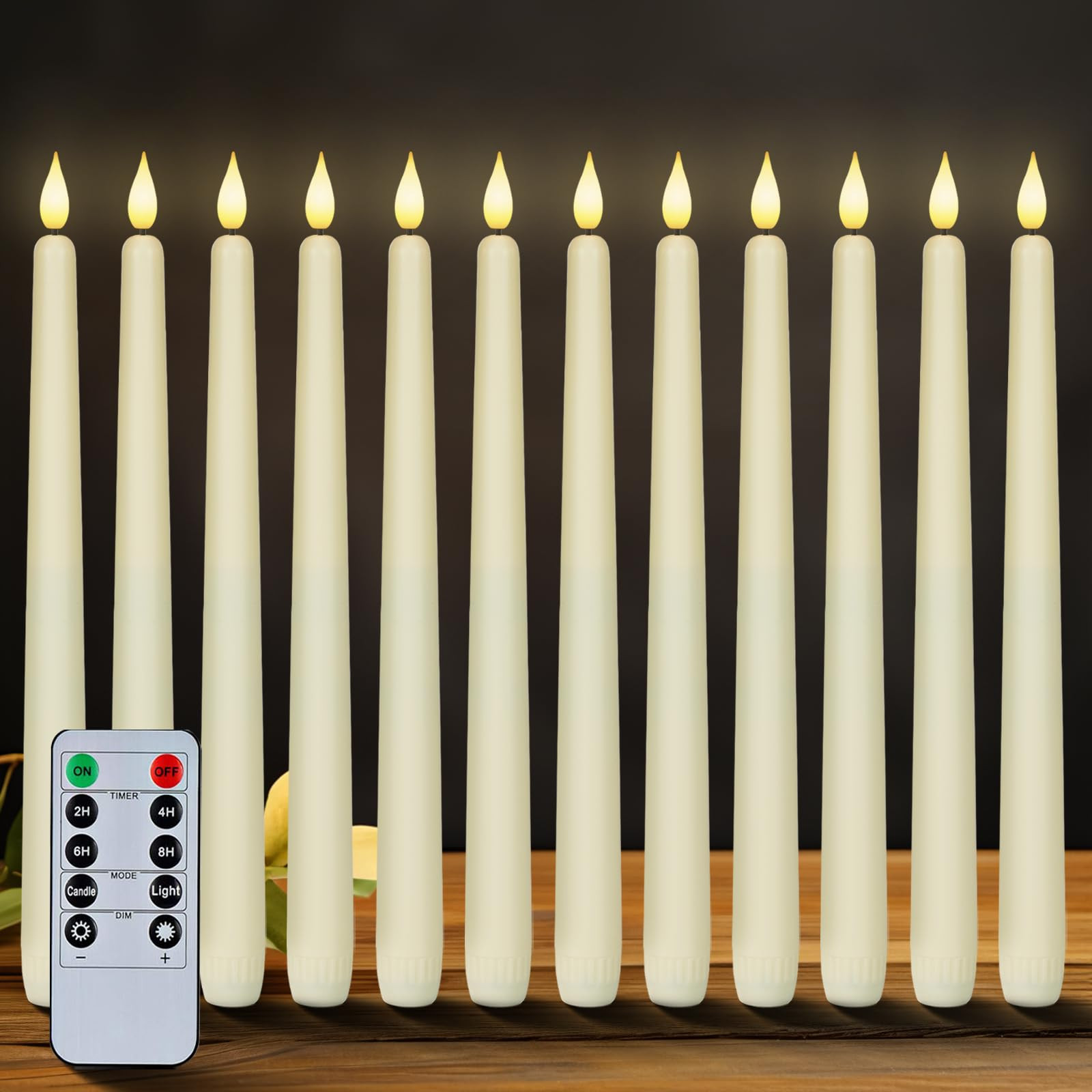 Homemory 12 Pcs Flameless Taper Candles with Remote Timer Dimmer, 11 inches Ivory Taper Candles B... | Amazon (US)