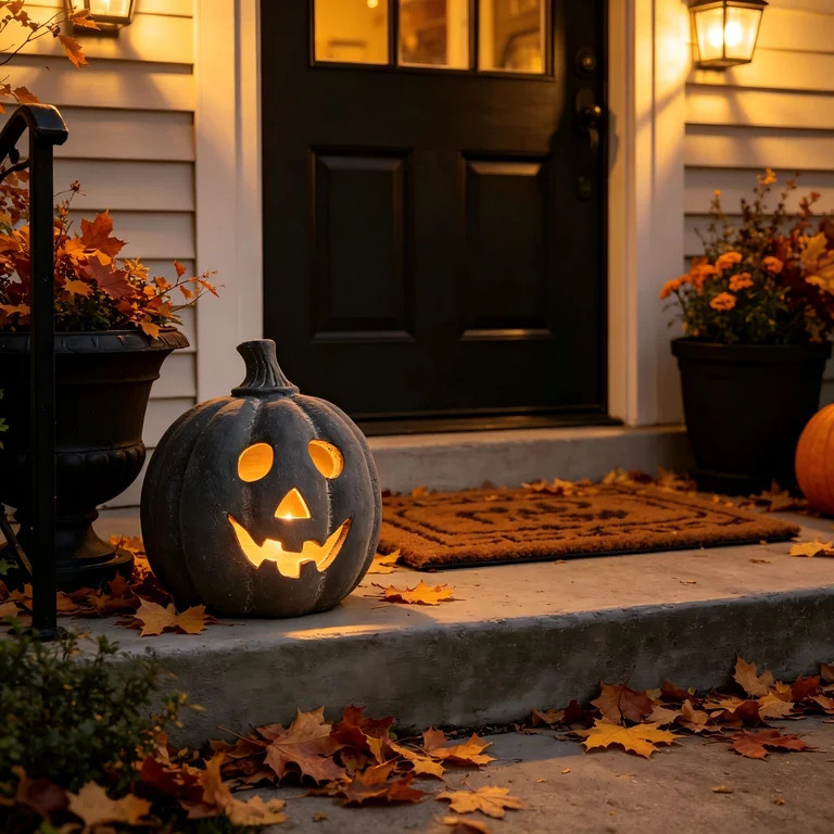 Halloween Decorations - Fall Decor - 5.9"H Black Handmade Resin Jack O Lantern Flameless Candle P... | Walmart (US)