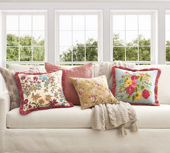 Bluebell Embroidered Floral Fringe Pillow | Pottery Barn (US)