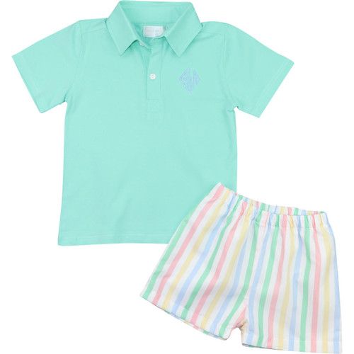 Pastel Stripe Polo Short Set  - Shipping Mid March | Cecil and Lou