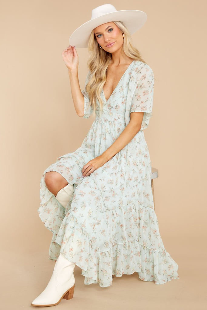 Destiny Awaits Sage Floral Print Midi Dress | Red Dress 