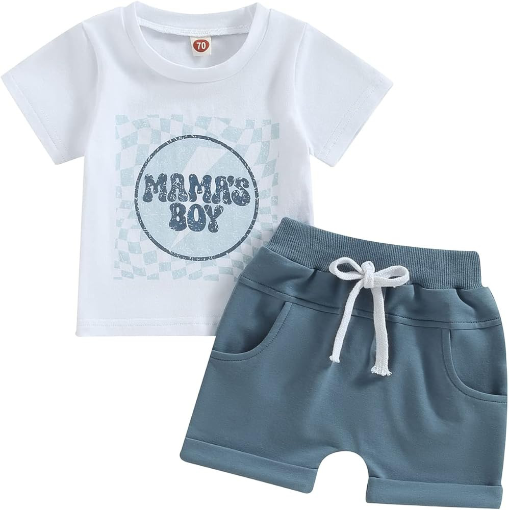 JLKGICF Toddler Infant Boys Summer Clothes 6 12 18 24 Month 2T 3T Mamas Boy Shirt And Shorts 2Pcs... | Amazon (US)