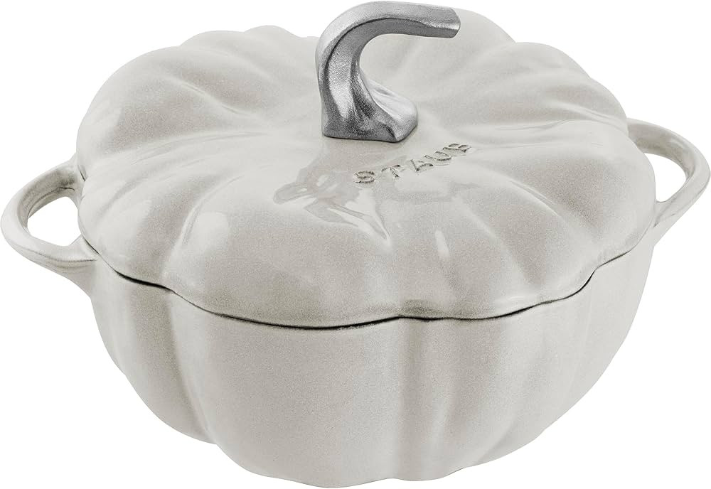 STAUB Cast Iron 3.5-qt Pumpkin Cocotte with Stainless Steel Knob - White Truffle | Amazon (US)