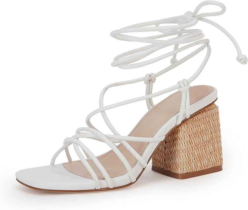 PiePieBuy Women's Lace Up Chunky Braided Heel Sandals Square Toe Strappy Ankle Strap Heels | Amazon (US)
