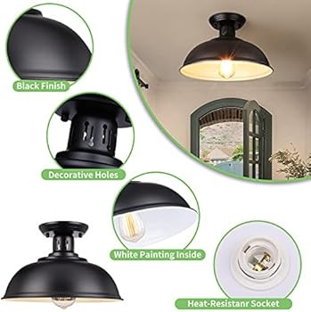 Flush Mount Ceiling Light, Farmhouse Ceiling Light Fixture, Industrial Close to Ceiling Lights Fi... | Amazon (US)
