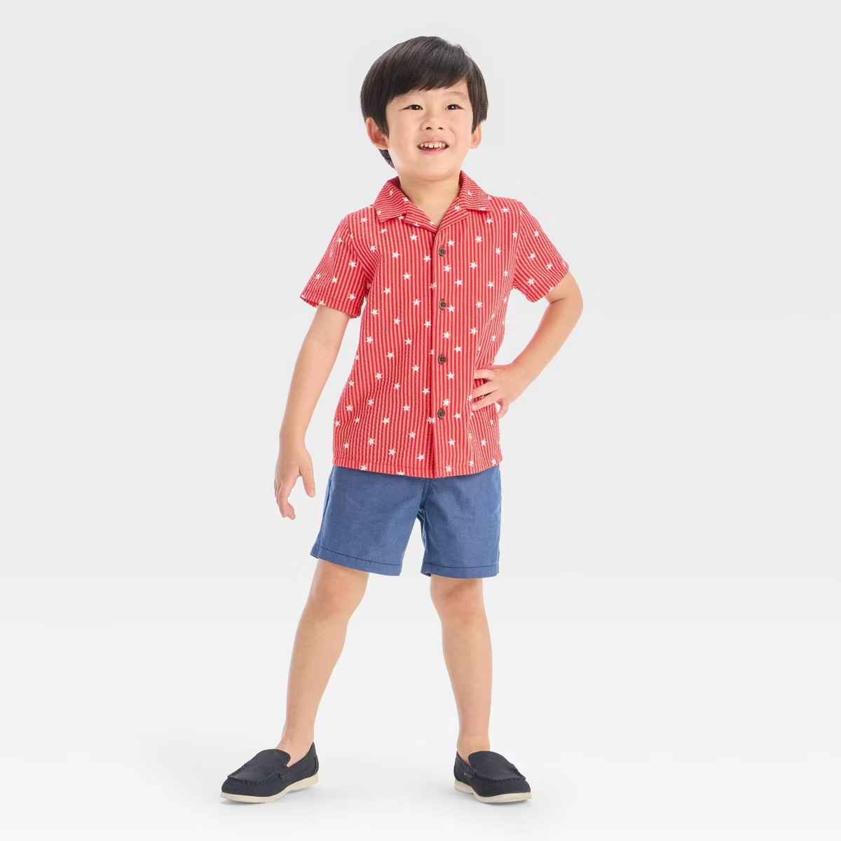 Toddler Boys' 4th Of July Short Sleeve Stars and Striped Button Up and Shorts Set - Cat & Jack™... | Target