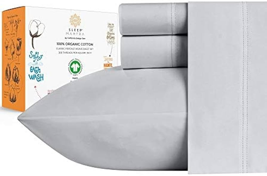 Sleep Mantra Premium 100% Organic Cotton Bed Sheet Set - Soft & Cooling Percale Weave - 4 Piece B... | Amazon (US)