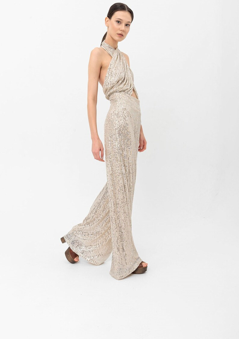 70s Clothing Women, Champagne Jumpsuit, Sequin Jumpsuit, Studio 54 Clothing, Festival Clothing, D... | Etsy (US)