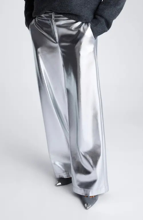 Kenneth Cole Metallic High Waist Wide Leg Pants in Silver at Nordstrom, Size 8 | Nordstrom