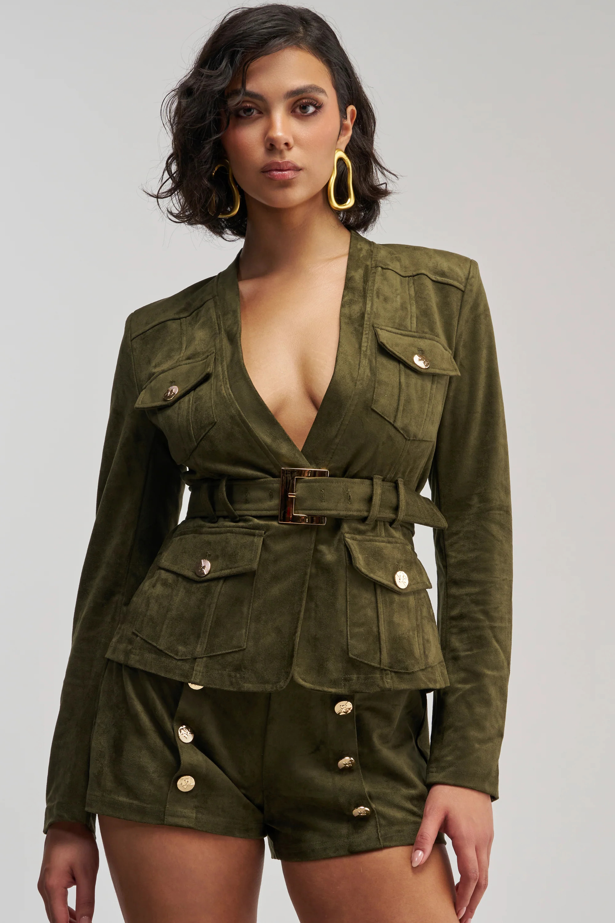 Faux Suede Fitted Blazer, Green Single Breasted | AKIRA | AKIRA
