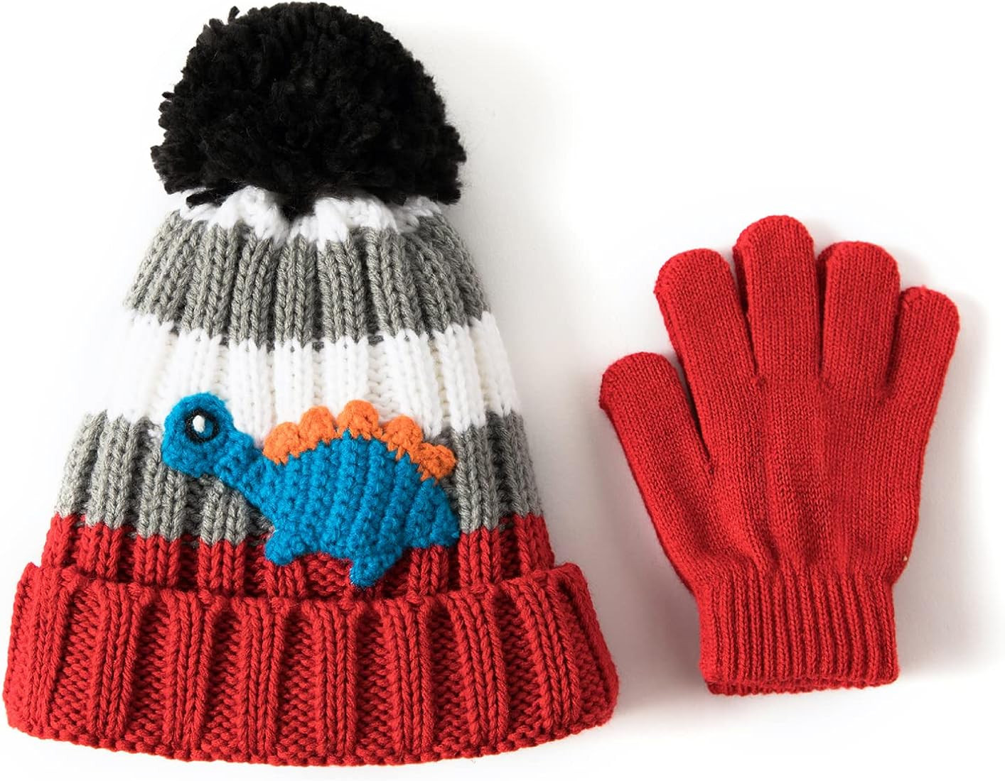 accsa Toddler Kids Boy Knit Winter Beanie Hat & Glove Set Dino Monster Crocodile | Amazon (US)