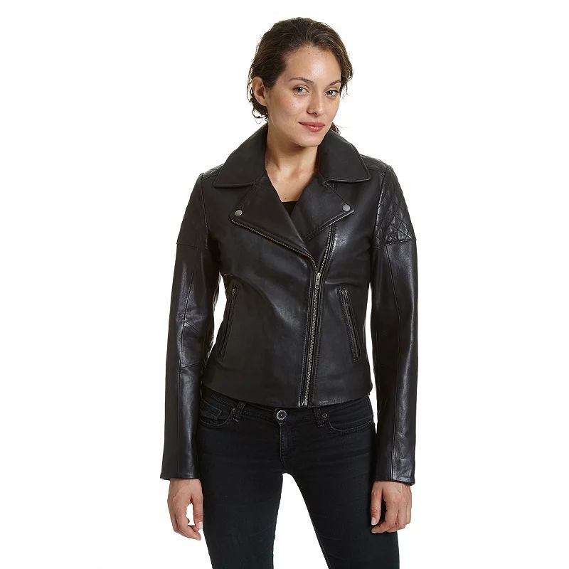 Women's Excelled Asymmetrical Leather Motorcycle Jacket, Size: Small, Black | Kohl's