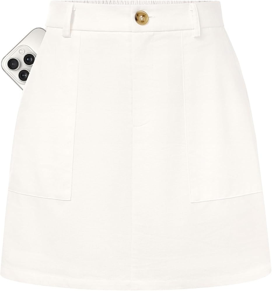 Kate Kasin Women's Linen Mini Skirt Summer Elastic High Waist Wrap Skirts Chic Casual Outfit with... | Amazon (UK)