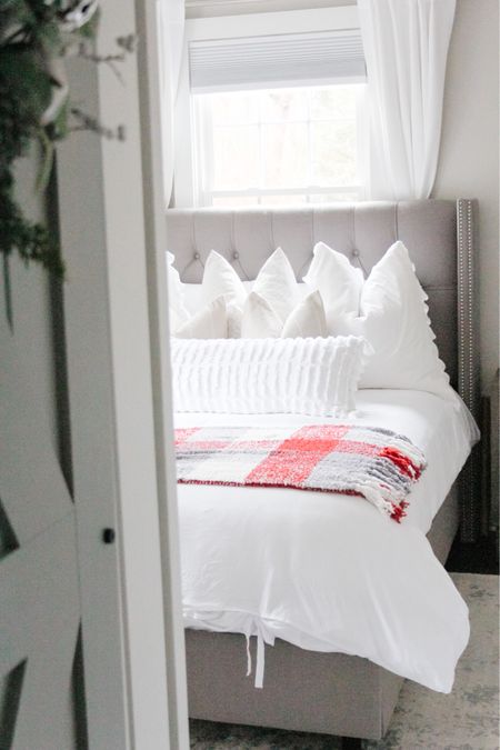 Modern farmhouse white Christmas bedroom decor 

#LTKhome #LTKHoliday #LTKSeasonal