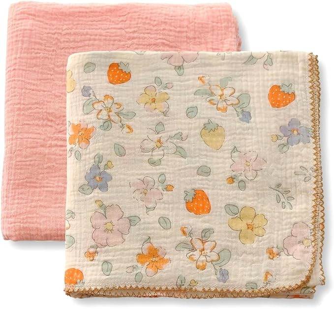 Baby Swaddle Newborn Recieving Blanket 100% Cotton Muslin 2Pack Nursery Wrap Lace Design 40"x40" | Amazon (US)
