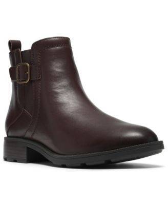 Clarks Women's Adalynn West Buckle Round Toe Booties - Dark Brown Leather | Macy's