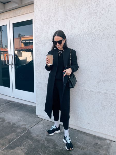 Casual Sunday brunch winter outfit 
Coat is not super heavy, I recommend purchasing on sale as the weight doesn’t justify the price 
Coat (P0- could have don’t a P2 as it’s snug with a heavy sweater) 
SHANNON for 20% off socks (first time customers) 
Sweater is 100% cotton and oversized fit- wearing an xs 