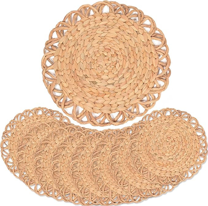 Round Woven Placemats Set of 8, Water Hyacinth Round Placemats, Plate Chargers for Dinner Plates,... | Amazon (US)